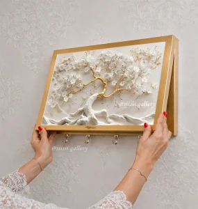 تابلو کاور فیوز با طرح درخت سفید و تنه طلایی