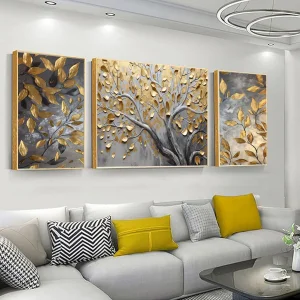 تابلو سه تیکه برگ ها پاییزی
