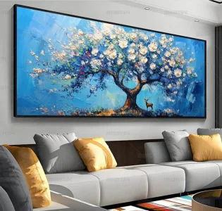 تابلو درخت شکوفه آبی