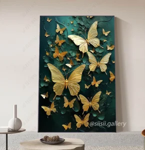 تابلو پروانه لاکچری طلایی و سبز
